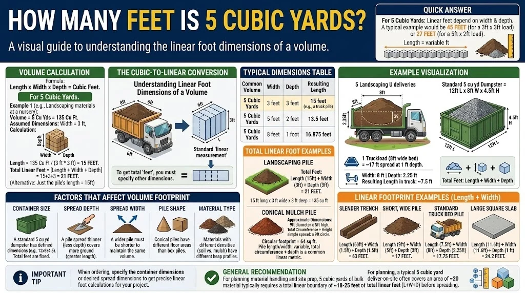 How Many Feet Is 5 Cubic Yards