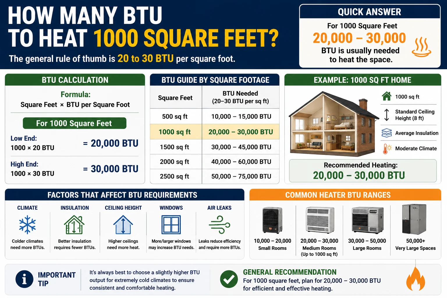 how many btu to heat 1000 square feet