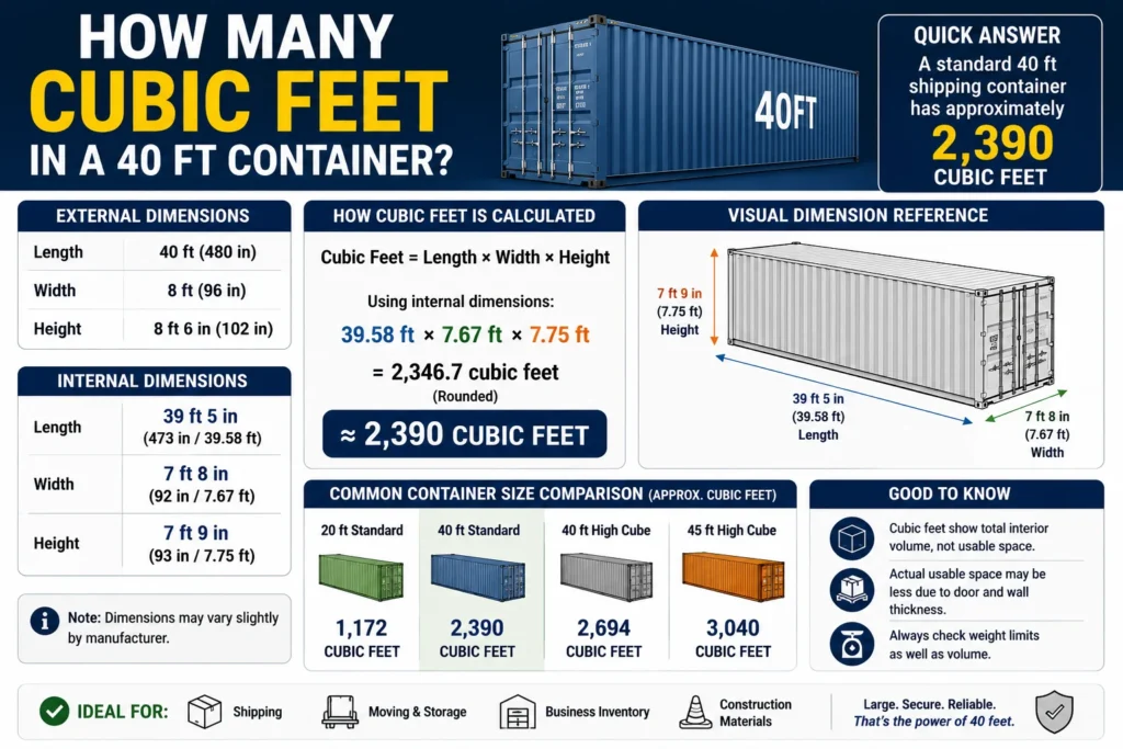 how many cubic feet in a 40 ft container.