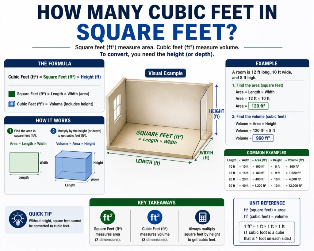 how many cubic feet in square feet